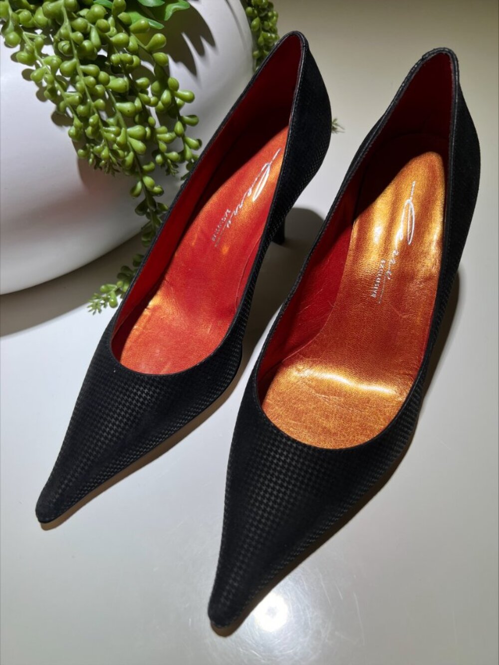 Vintage Lerre Black Pointed Toe Pumps 3" heel sz EU 38